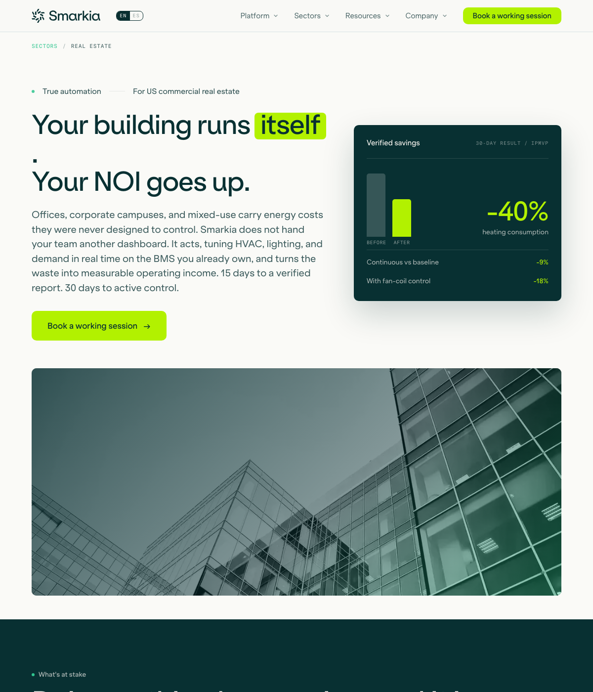 The Real Estate sector page on the Smarkia US site